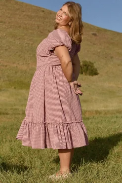Monica Dress in Pink & Brown Gingham