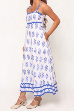 Palmer Dress in Blue Block Print
