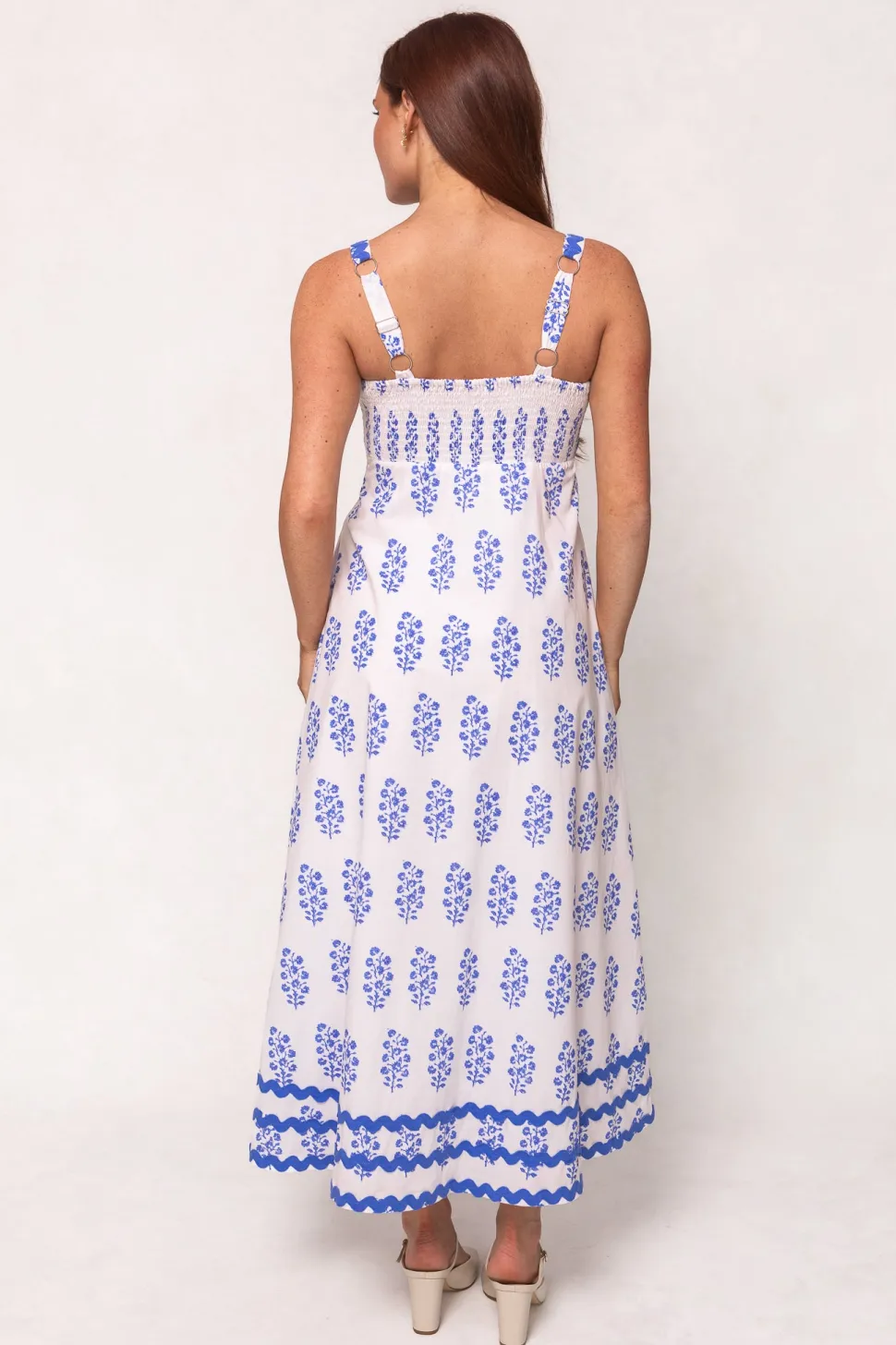 Palmer Dress in Blue Block Print