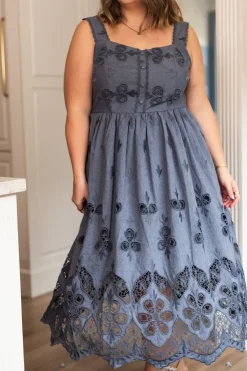 Penny Tank Midi Dress in Embroidered Chambray