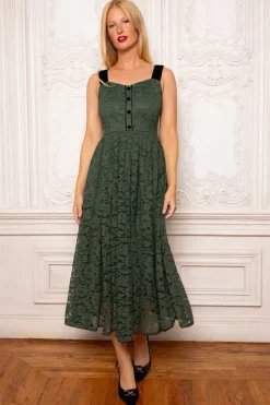 Penny Tank Midi Dress in Green Lace