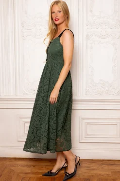 Penny Tank Midi Dress in Green Lace