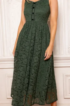 Penny Tank Midi Dress in Green Lace