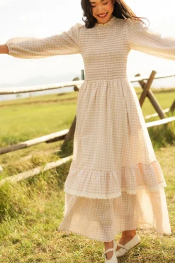 Presley Dress in Cream Gingham