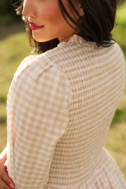Presley Dress in Cream Gingham