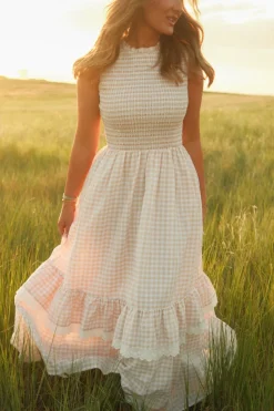 Presley Sleeveless Dress in Cream Gingham