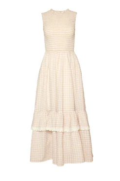 Presley Sleeveless Dress in Cream Gingham