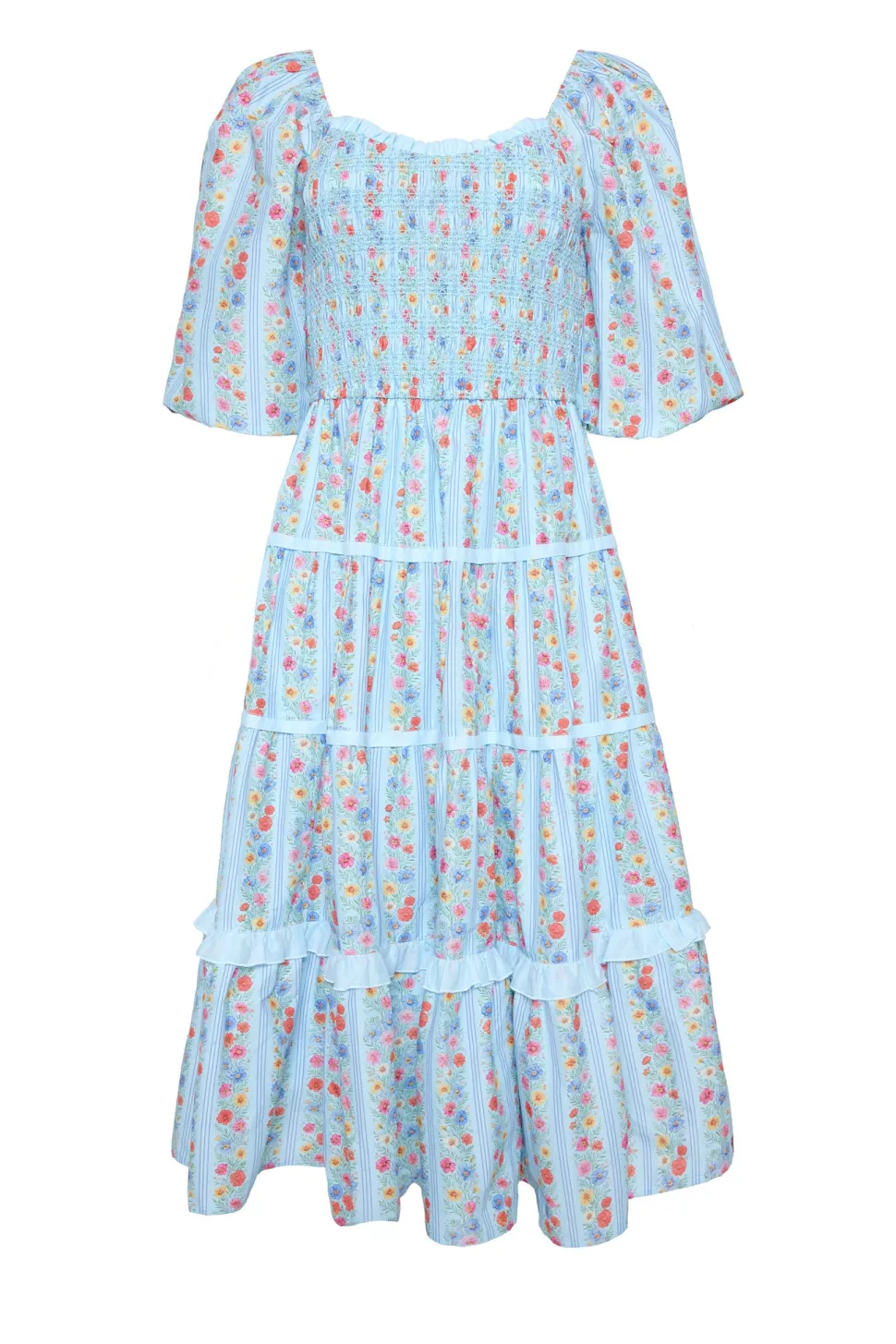 Roselyn Dress in Blue Linear Floral Print