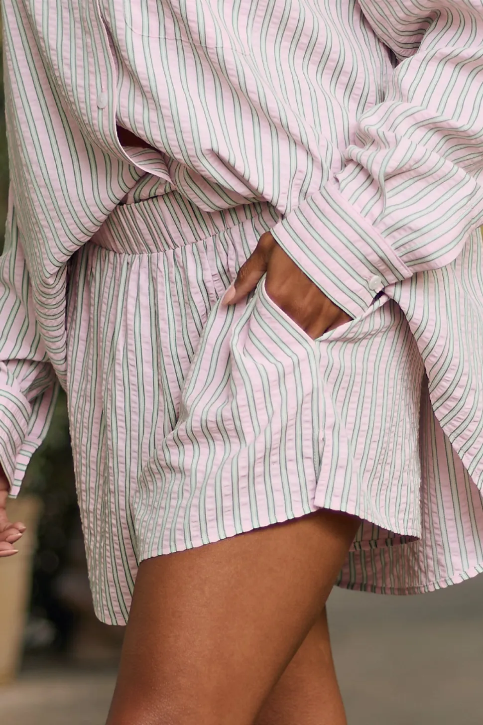 Sevilla Shorts in Green & Pink Pinstripe