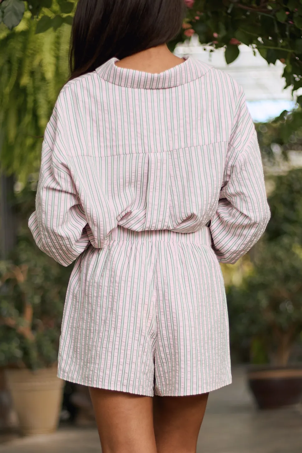 Sevilla Shorts in Green & Pink Pinstripe
