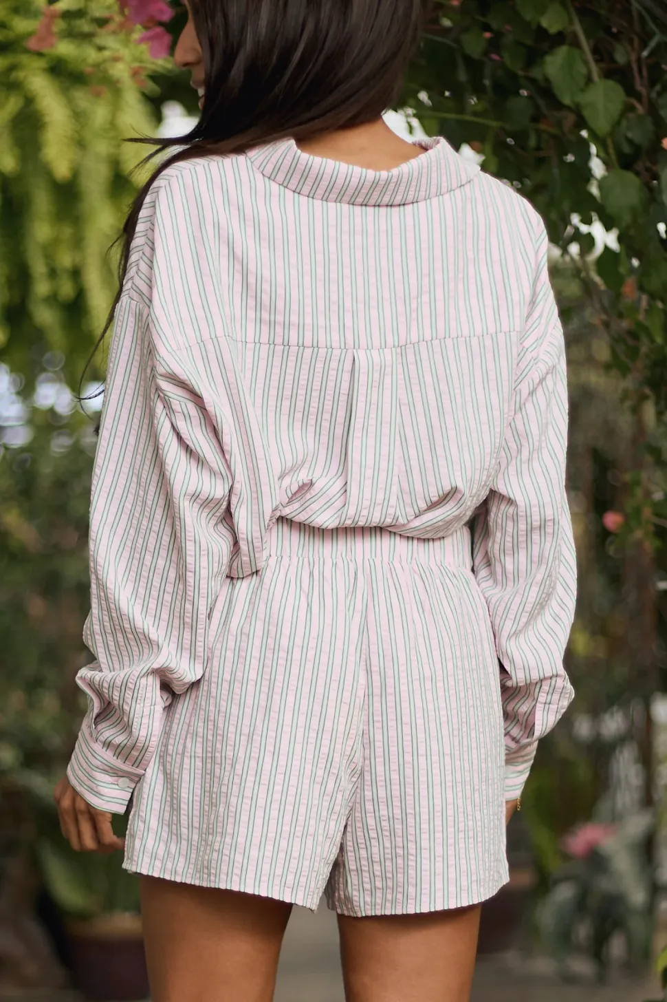 Sevilla Top in Green & Pink Pinstripe
