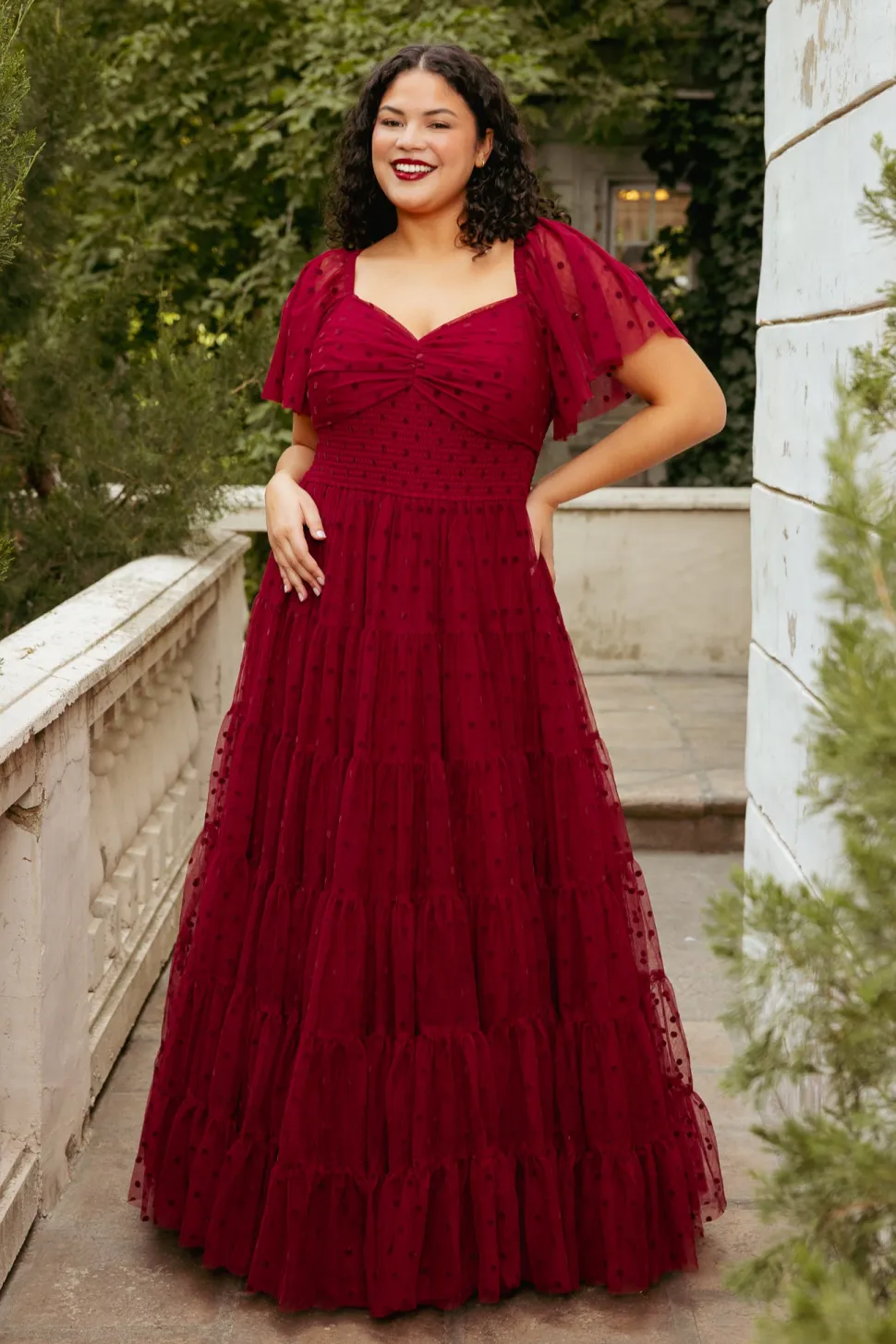 Solange Dress in Burgundy Tulle