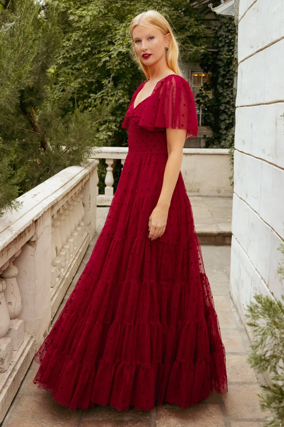 Solange Dress in Burgundy Tulle