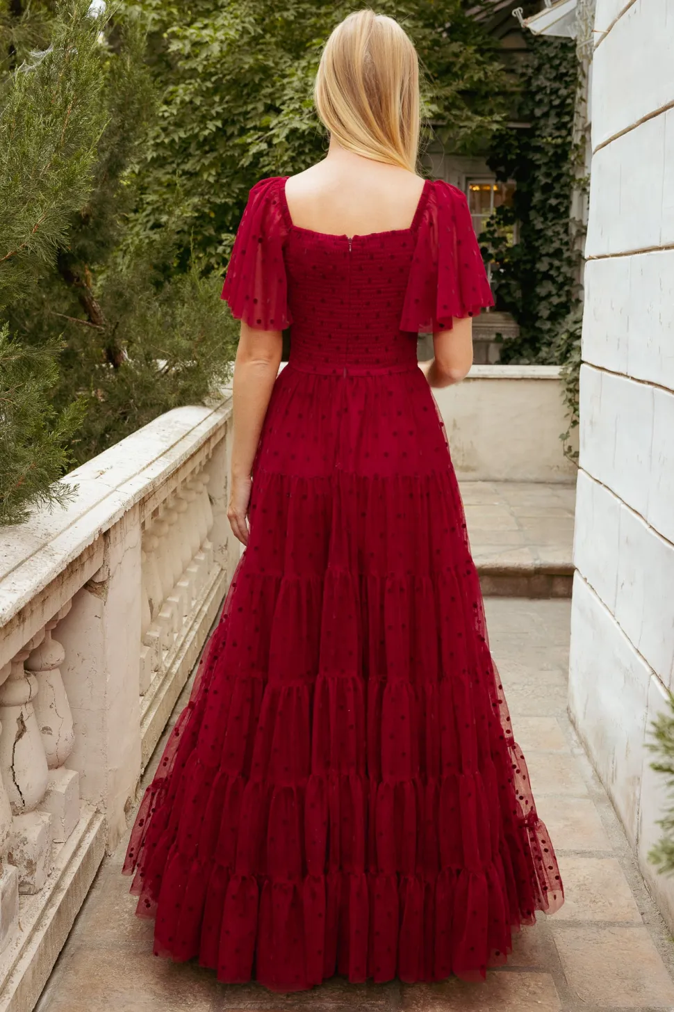 Solange Dress in Burgundy Tulle