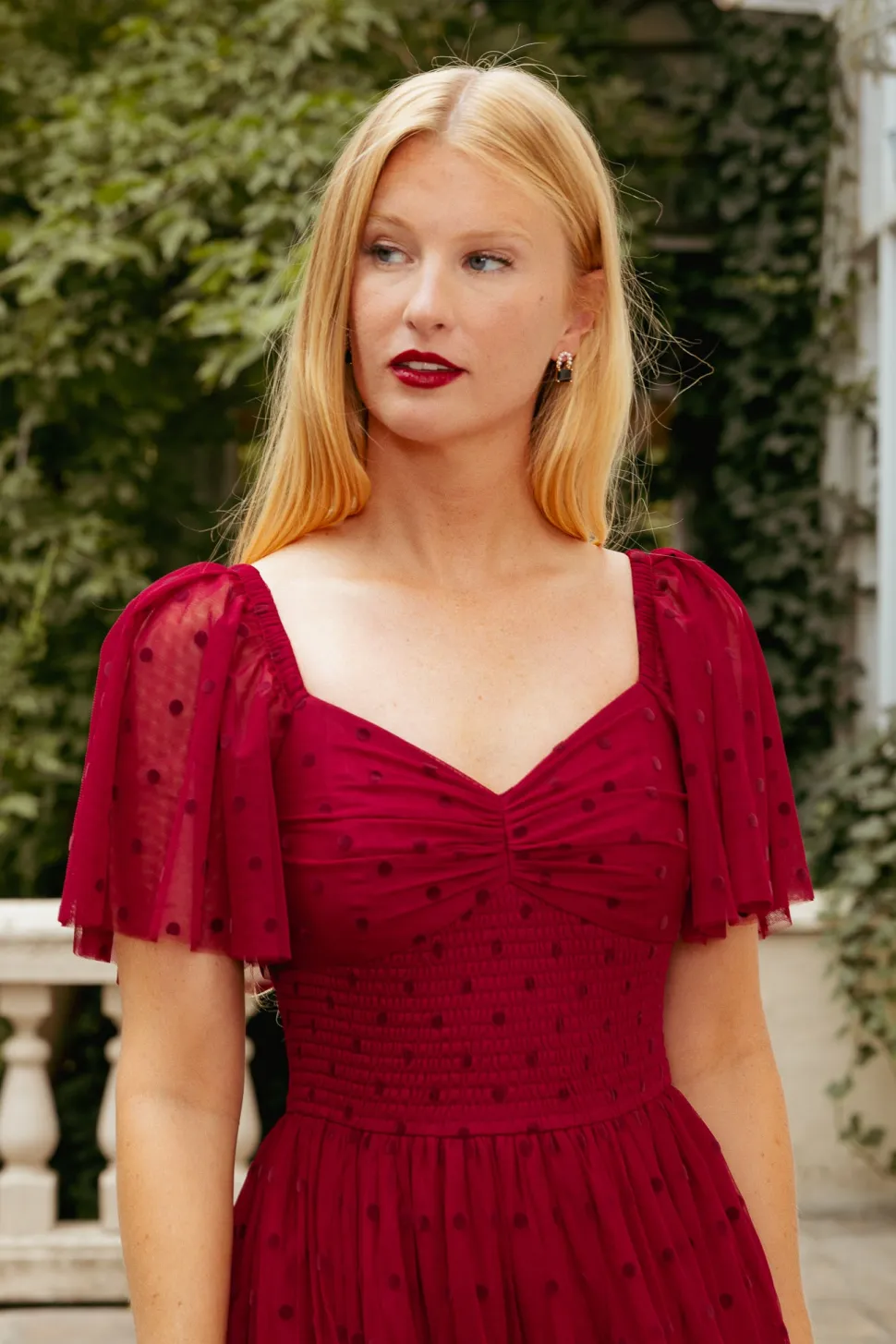 Solange Dress in Burgundy Tulle