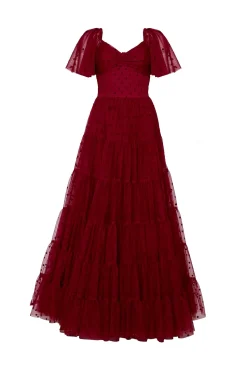 Solange Dress in Burgundy Tulle