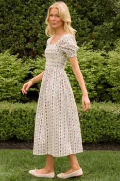 Sunday Best Dress in Linear Poppy Woodblock