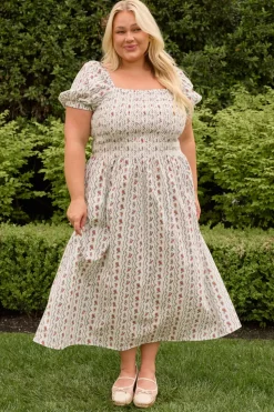 Sunday Best Dress in Linear Poppy Woodblock