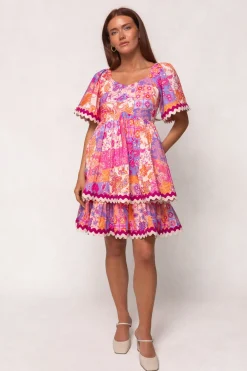 Tessa Dress in Pink Floral Tile