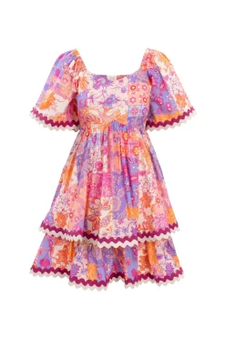 Tessa Dress in Pink Floral Tile