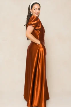 Tessie Dress in Amber Satin