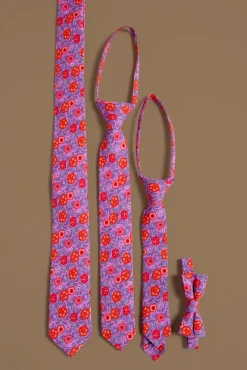 Ties in Thistle Flower Poppy Woodblock
