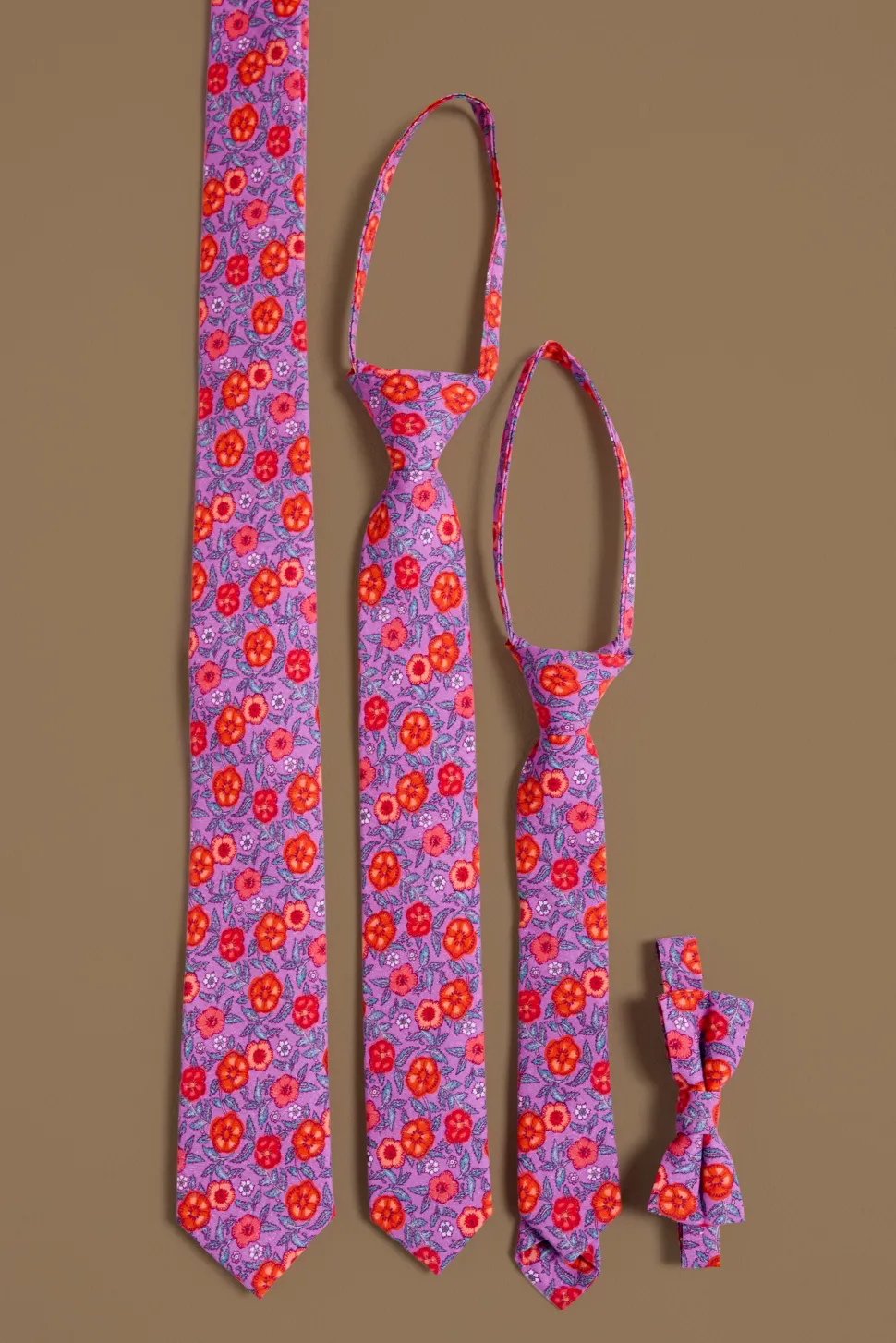 Ties in Thistle Flower Poppy Woodblock