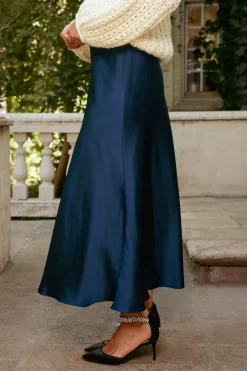 Tiff Skirt in Navy Satin