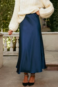 Tiff Skirt in Navy Satin