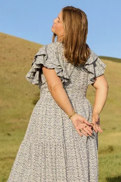 Trixie Dress in Blue Moroccan Tile