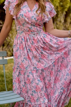 Trixie Dress in Pink Sketched Flower Chiffon