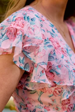 Trixie Dress in Pink Sketched Flower Chiffon