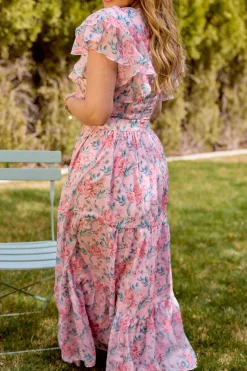 Trixie Dress in Pink Sketched Flower Chiffon