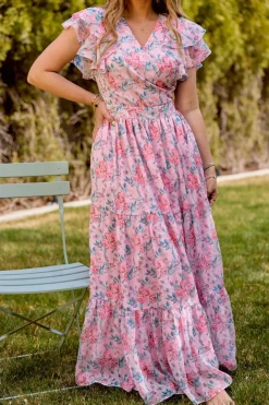 Trixie Dress in Pink Sketched Flower Chiffon