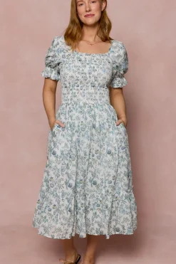 Valencia Dress in Ivory Climbing Vine Bloom